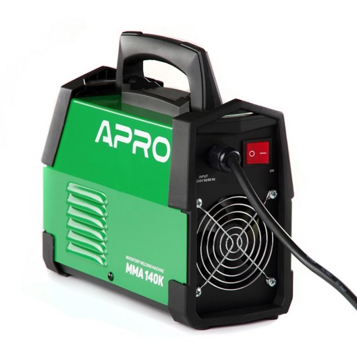 Зварювальний апарат інверторний APRO MMA-140 K, ел.4мм, + набір кабелів, кейс