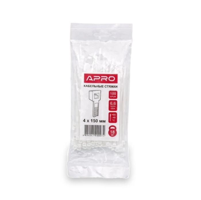 Стяжка кабельна 4x150 біла (пач 100шт) APRO