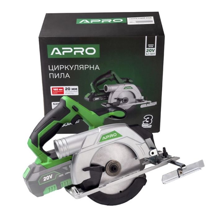 Циркулярна пила безщіткова APRO 20CSB, 20В, 165мм, без АКБ