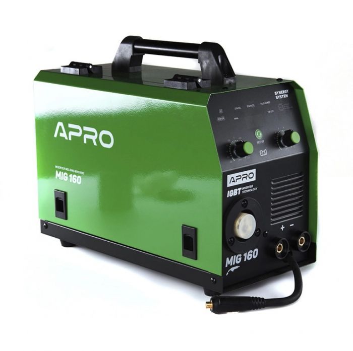 Зварювальний напівавтомат інверторний APRO MIG-160, 20-160А, ел.4мм, пр.0.8-1мм 5кг 2.5+1.5+3м (набір кабелів)