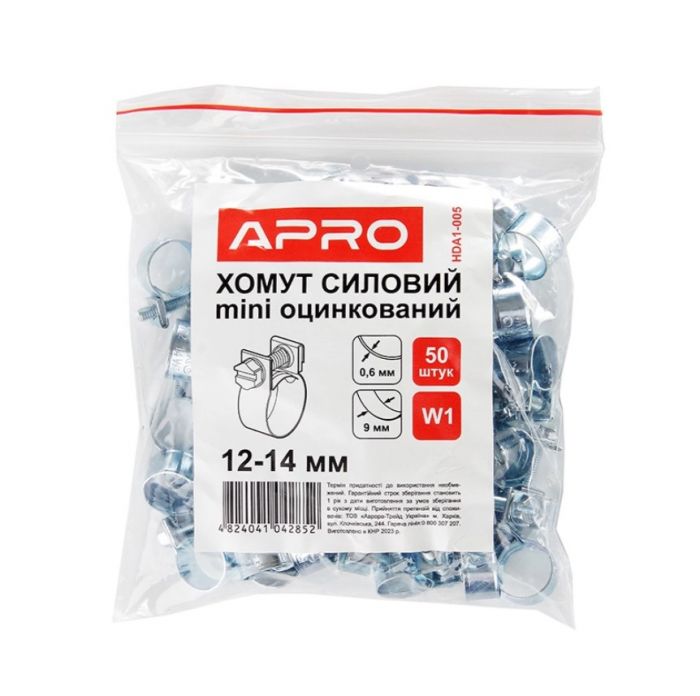 Хомут силовий Mini оцинкований W1 16-18 мм (пач 50шт) APRO