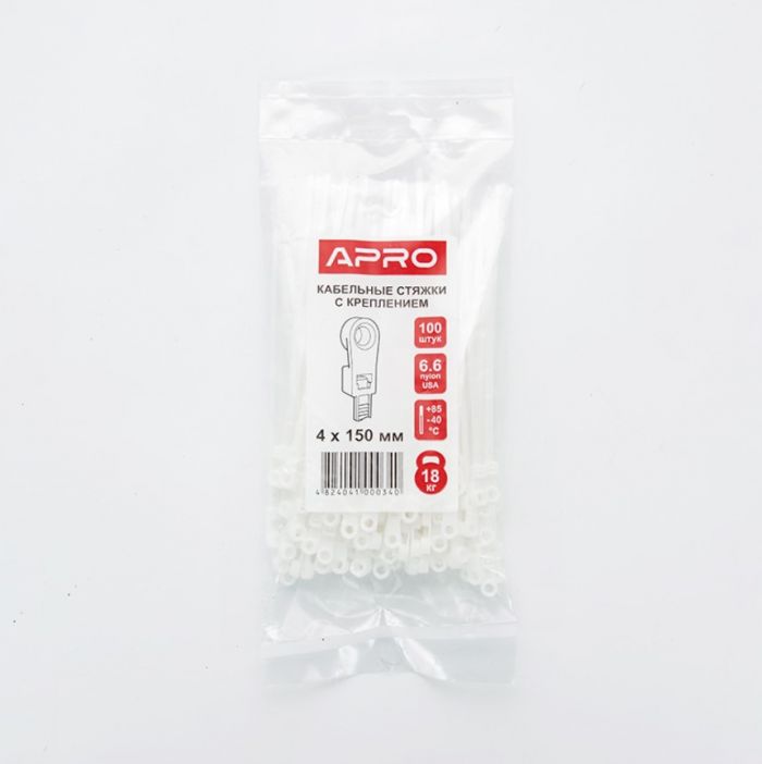 Стяжка кабельна з кріпленням 5x200 біла (пач 100шт) APRO